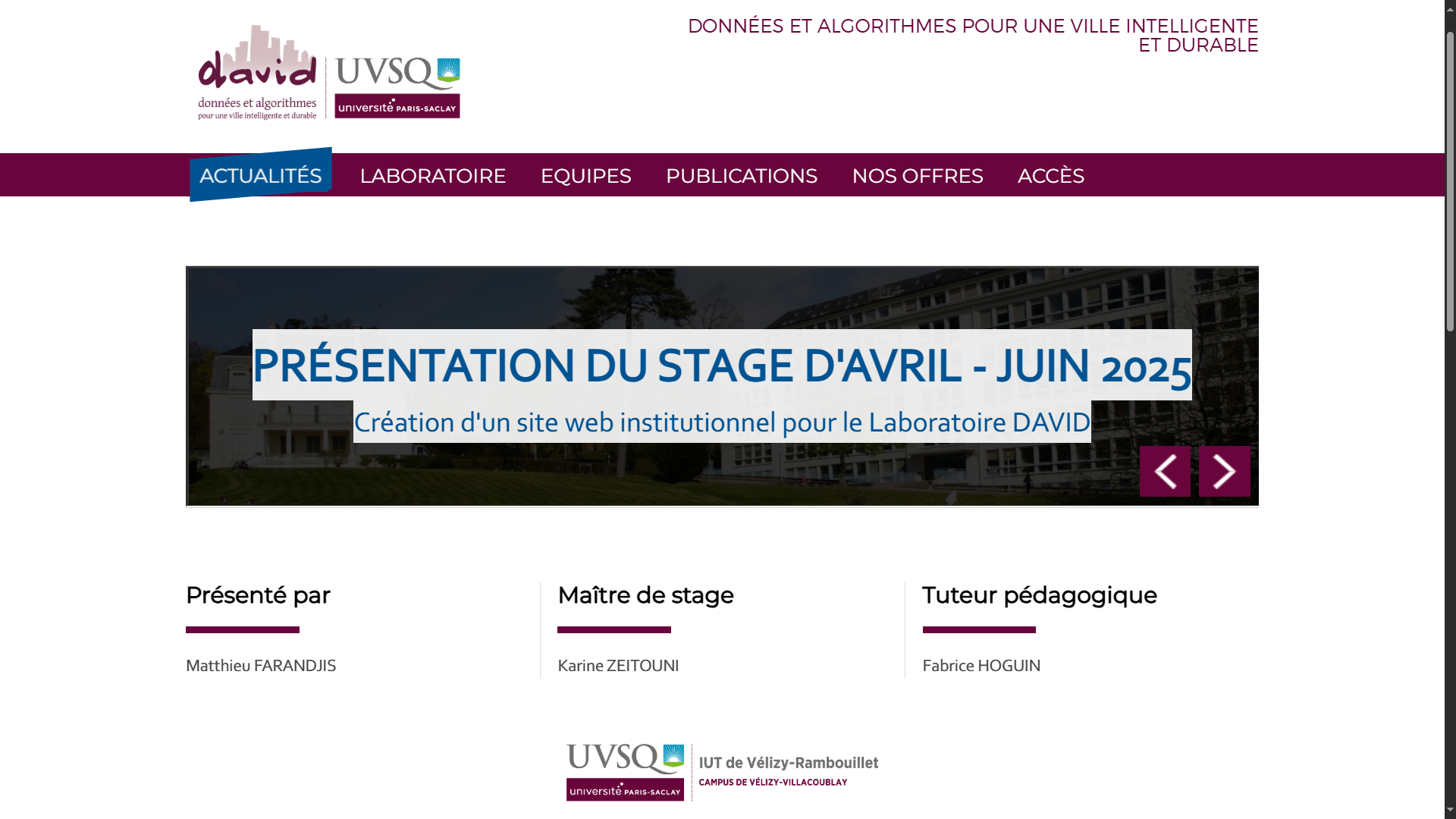 illustration d'une page créer avec ksup avec les informations sur le stage